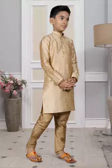 Gold embroidered art silk boys-kurta-pyjama