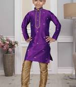 Purple embroidered art silk boys-kurta-pyjama