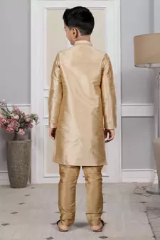 Gold embroidered art silk boys-kurta-pyjama