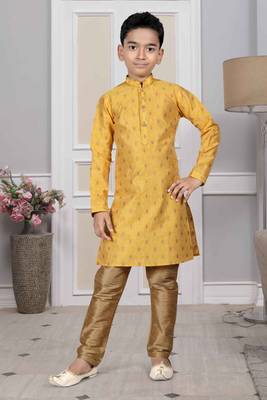 Yellow printed art silk boys-kurta-pyjama 1