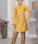 Yellow printed art silk boys-kurta-pyjama