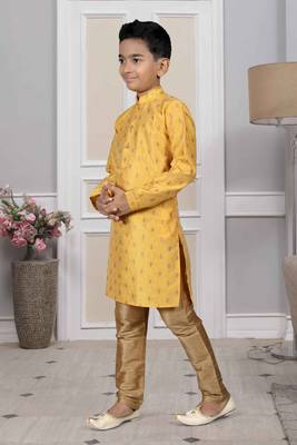Yellow printed art silk boys-kurta-pyjama 2