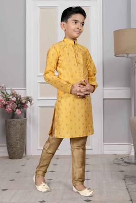 Yellow printed art silk boys-kurta-pyjama 3