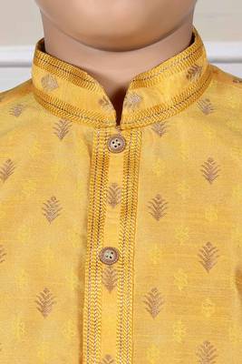 Yellow printed art silk boys-kurta-pyjama 4