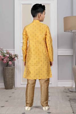 Yellow printed art silk boys-kurta-pyjama 5
