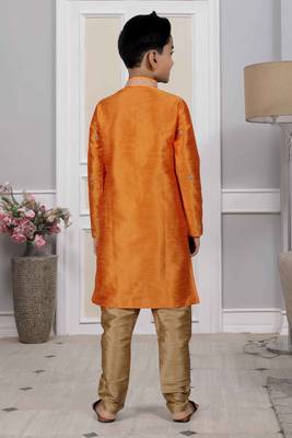 Orange embroidered art silk boys-kurta-pyjama 5