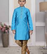 Blue embroidered art silk boys-kurta-pyjama