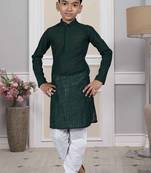 Green embroidered silk boys-kurta-pyjama