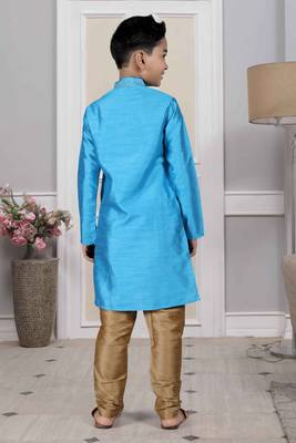 Blue embroidered art silk boys-kurta-pyjama 3