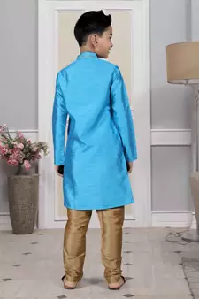 Blue embroidered art silk boys-kurta-pyjama