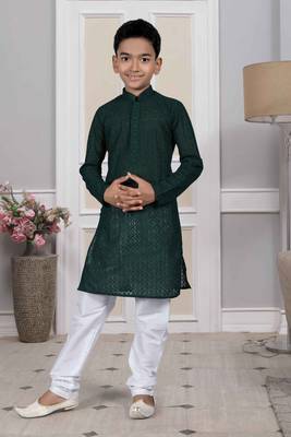 Green embroidered silk boys-kurta-pyjama 2