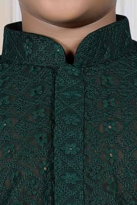Green embroidered silk boys-kurta-pyjama 3