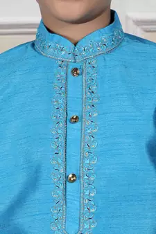 Blue embroidered art silk boys-kurta-pyjama