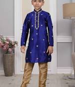 Blue embroidered art silk boys-kurta-pyjama