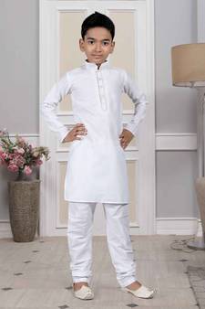 White embroidered cotton boys-kurta-pyjama