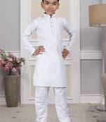 White embroidered cotton boys-kurta-pyjama