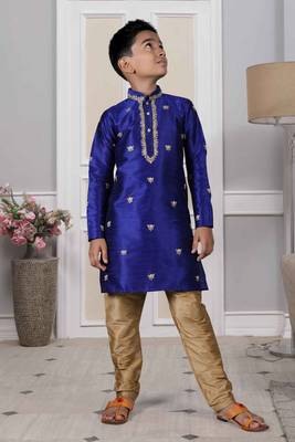 Blue embroidered art silk boys-kurta-pyjama 2
