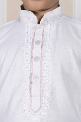 White embroidered cotton boys-kurta-pyjama 2
