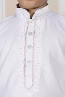 White embroidered cotton boys-kurta-pyjama