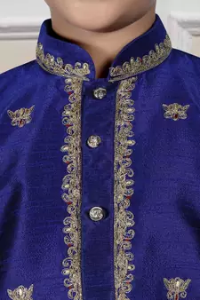 Blue embroidered art silk boys-kurta-pyjama