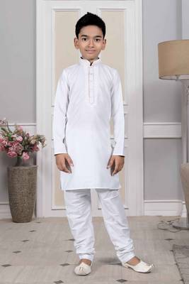 White embroidered cotton boys-kurta-pyjama 3