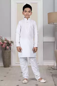 White embroidered cotton boys-kurta-pyjama