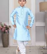 Blue embroidered art silk boys-kurta-pyjama
