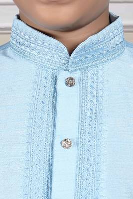 Blue embroidered art silk boys-kurta-pyjama 2