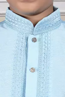 Blue embroidered art silk boys-kurta-pyjama