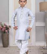 Grey embroidered cotton boys-kurta-pyjama