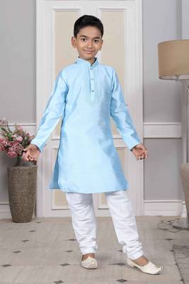 Blue embroidered art silk boys-kurta-pyjama 3
