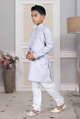 Grey embroidered cotton boys-kurta-pyjama 2