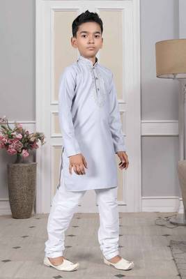 Grey embroidered cotton boys-kurta-pyjama 3