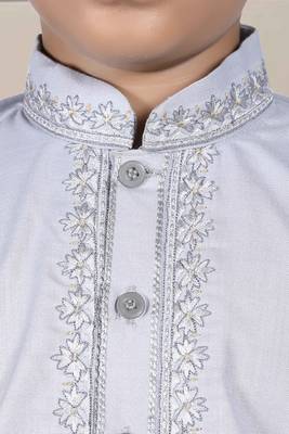 Grey embroidered cotton boys-kurta-pyjama 4