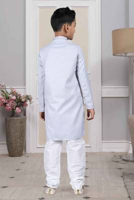 Grey embroidered cotton boys-kurta-pyjama 5
