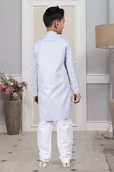 Grey embroidered cotton boys-kurta-pyjama