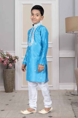 Blue embroidered art silk boys-kurta-pyjama 2