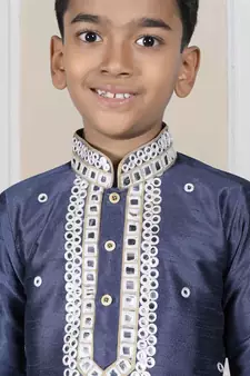 Blue embroidered art silk boys-kurta-pyjama