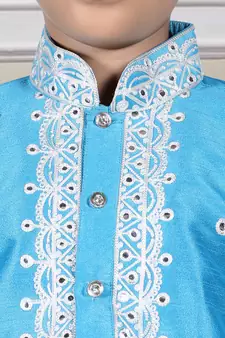 Blue embroidered art silk boys-kurta-pyjama