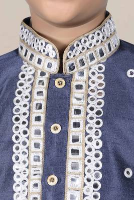 Blue embroidered art silk boys-kurta-pyjama 3