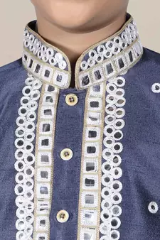 Blue embroidered art silk boys-kurta-pyjama