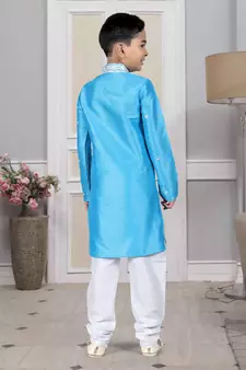 Blue embroidered art silk boys-kurta-pyjama