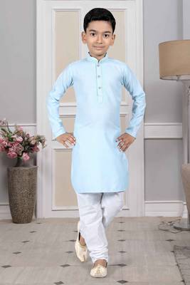 Blue embroidered cotton boys-kurta-pyjama 1