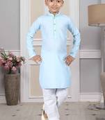 Blue embroidered cotton boys-kurta-pyjama