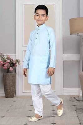 Blue embroidered cotton boys-kurta-pyjama 2