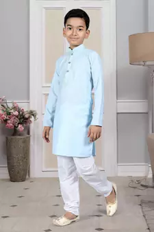 Blue embroidered cotton boys-kurta-pyjama