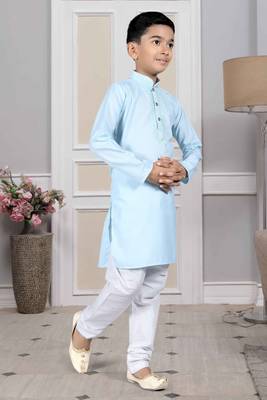 Blue embroidered cotton boys-kurta-pyjama 3