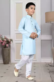 Blue embroidered cotton boys-kurta-pyjama