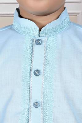 Blue embroidered cotton boys-kurta-pyjama 4