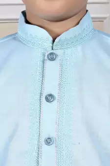 Blue embroidered cotton boys-kurta-pyjama